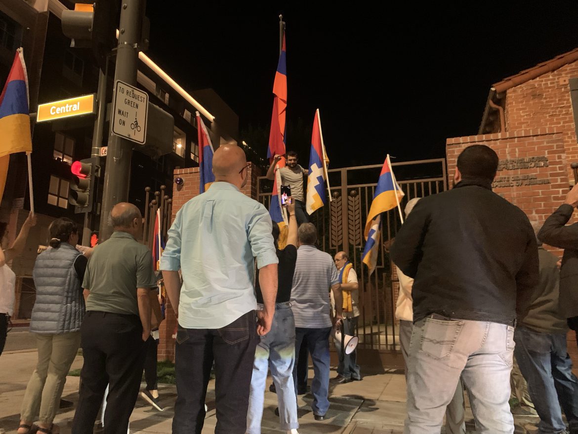 Artsakh Flag Raised Once Again at Armenian Consulate in Glendale