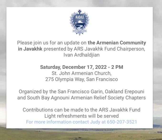 Bay Area A.R.S. Chapters to Host Presentation on Javakhk