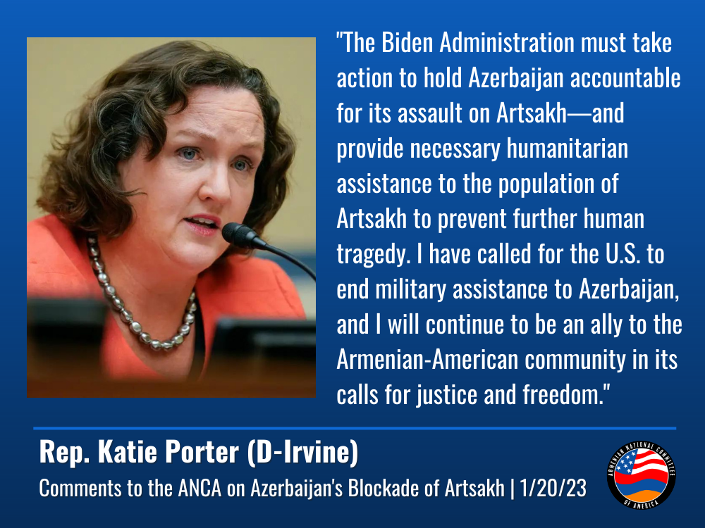 ANCA California Leaders Brief Rep. Katie Porter on Azerbaijan’s Artsakh Blockade; Demand Immediate US Action