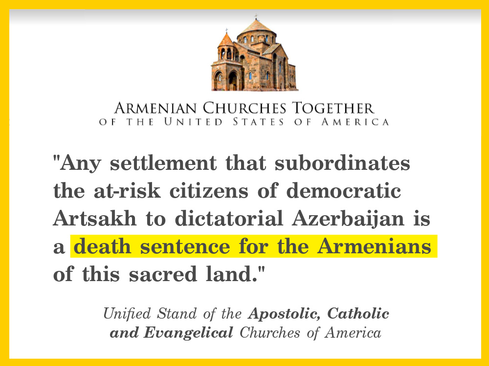 United Armenian Church Leaders Warn Biden that Forcing Artsakh into Azerbaijan is a Death Sentence for Christian Armenians
