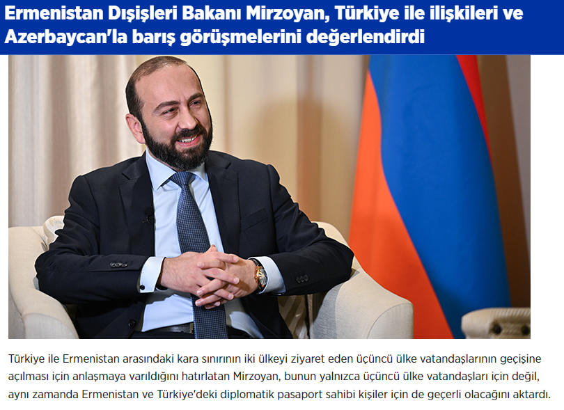 Միրզոյեան թուրքական Անատոլու գործակալութեան տուած հարցազրոյցում. «Այժմ մենք իսկապէս խաղաղութեան հնարաւորութիւն ունենք»