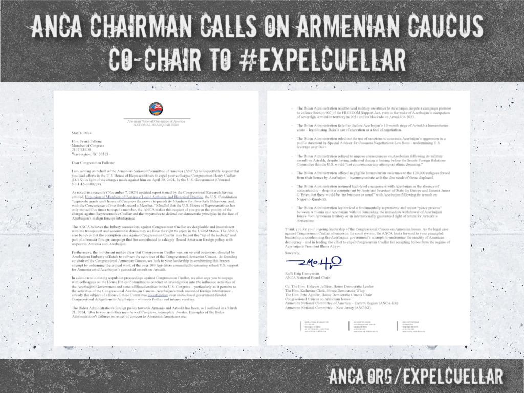 ANCA Chairman Calls on Armenian Caucus Co-Chair to Lead Efforts to Expel Rep. Cuellar from Congress