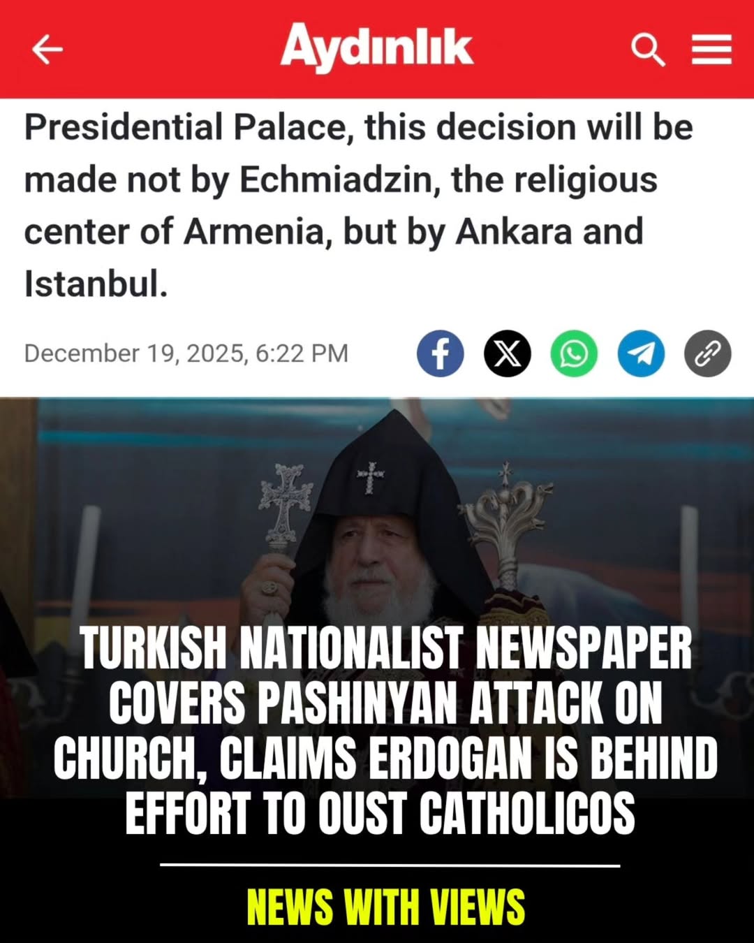 Turkish Op-Ed: Erdoğan’s “Final Obstacle” Is Karekin II