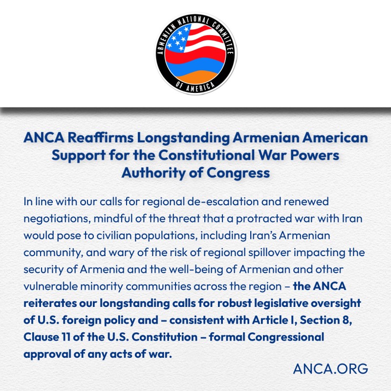 ԱՄՆ Հայ Դատի Յանձնախումբը պահանջում է Կոնգրեսի պաշտօնական հաւանութիւնը ցանկացած պատերազմական գործողութեան համար